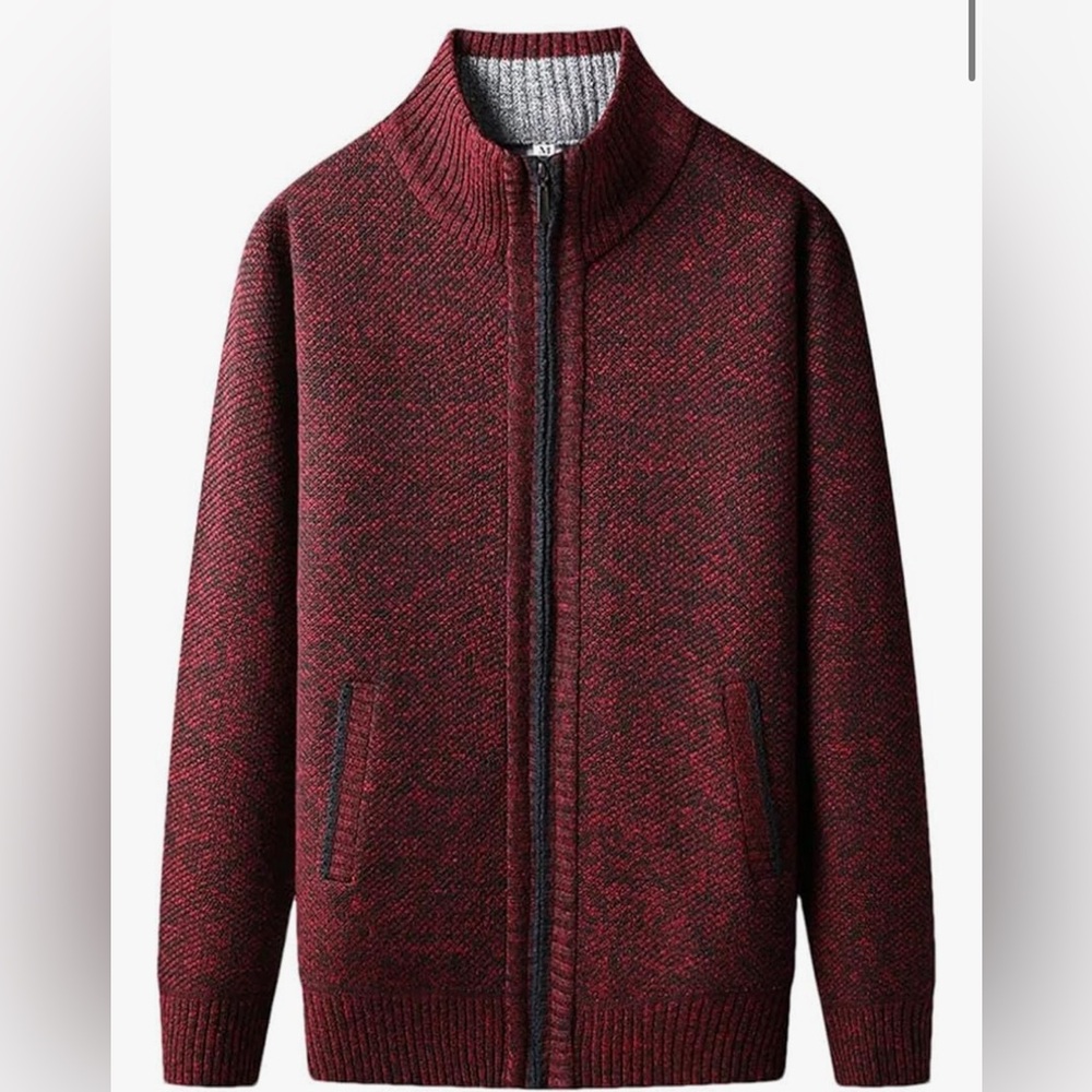 NEW Men's Knit Cardigan Long Sleeve Stand Collar Zipper Casual Sweater L